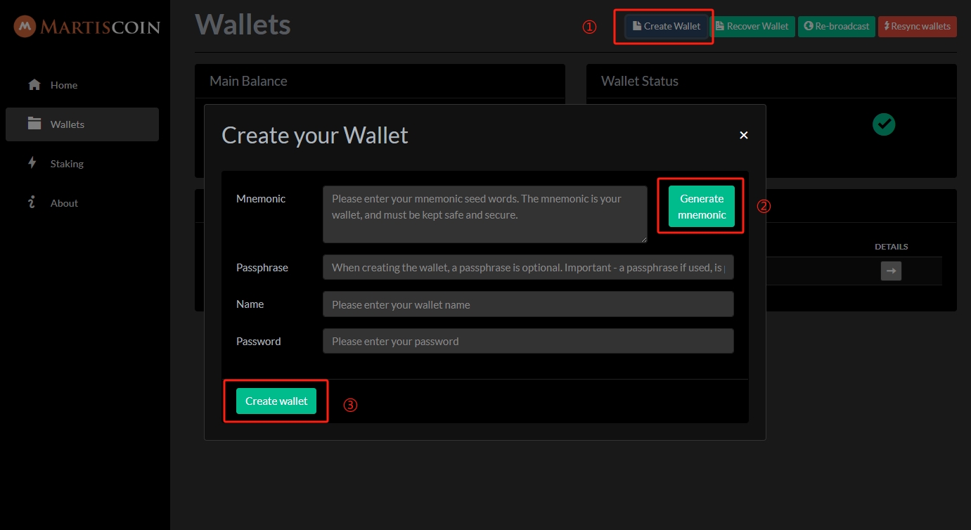 Create a new wallet